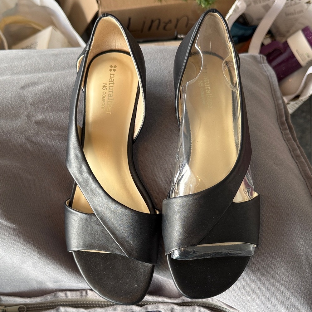 Naturalizer Black Crisscross Open-Toe Heels
